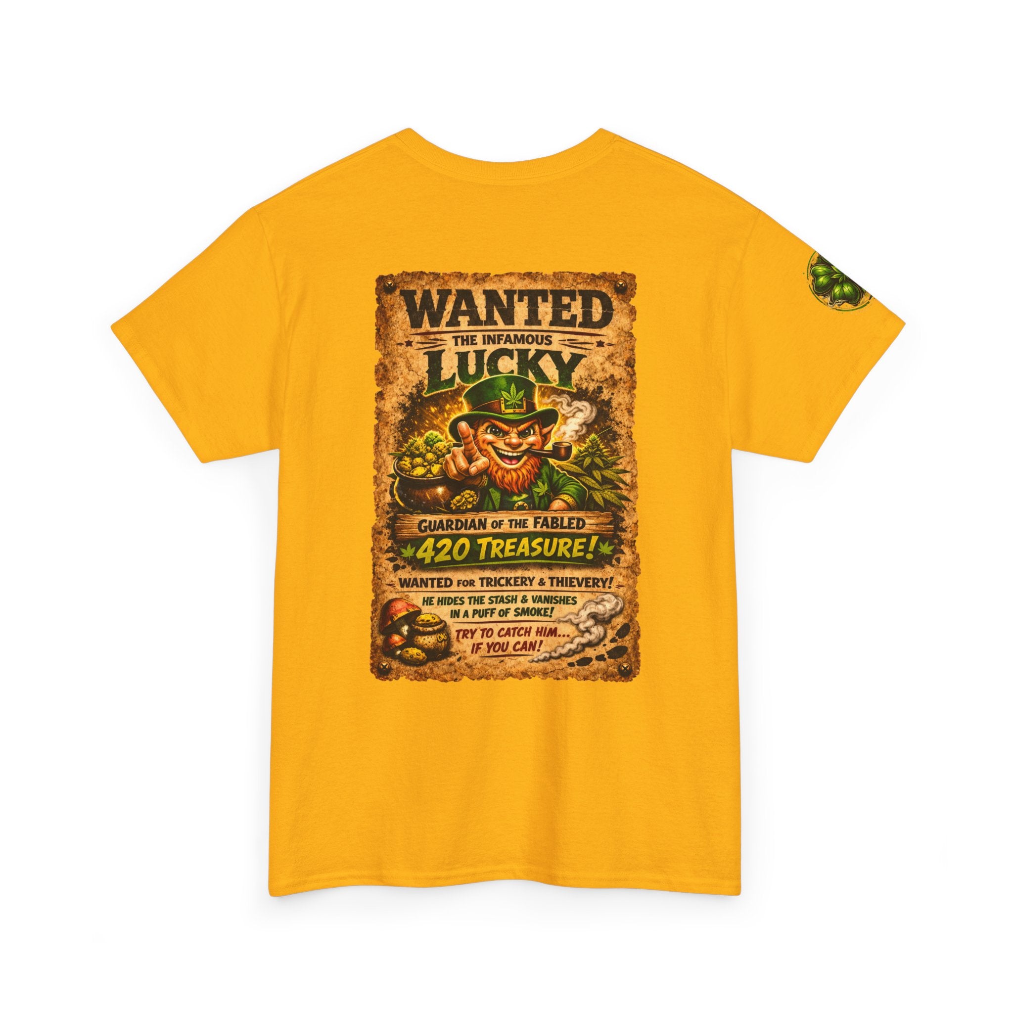 A420: Lucky Leprechaun Wanted Poster T‑Shirt